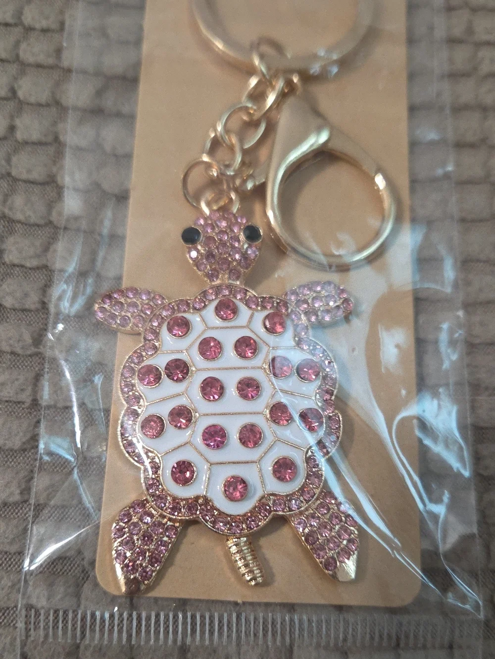 NWT Turtle Keychain/Bag Charm with Pink Crystals, White and Black Enamel